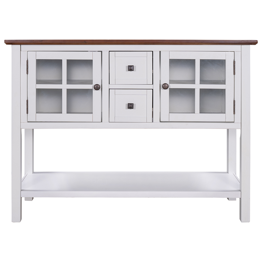 U_STYLE 45'' Modern Console Table with 2 Drawers, 2 Cabinets and 1 Shelf, for Entrance Hallway, Dining Room, Bedroom - White + Brown