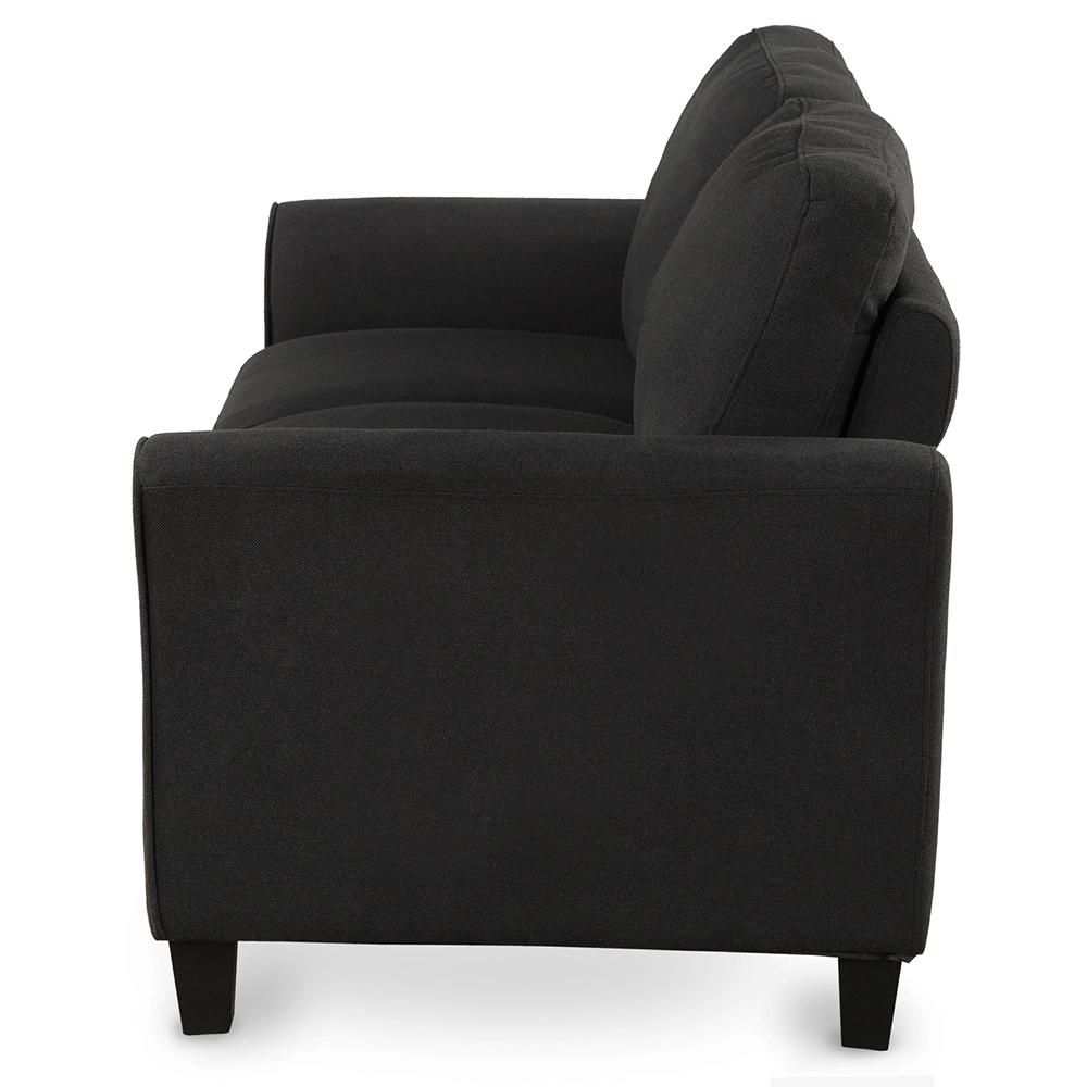 2-Seat Linen Fabric Sofa with Wooden Frame and Plastic Feet, for Living Room, Bedroom, Office, Apartment - Black