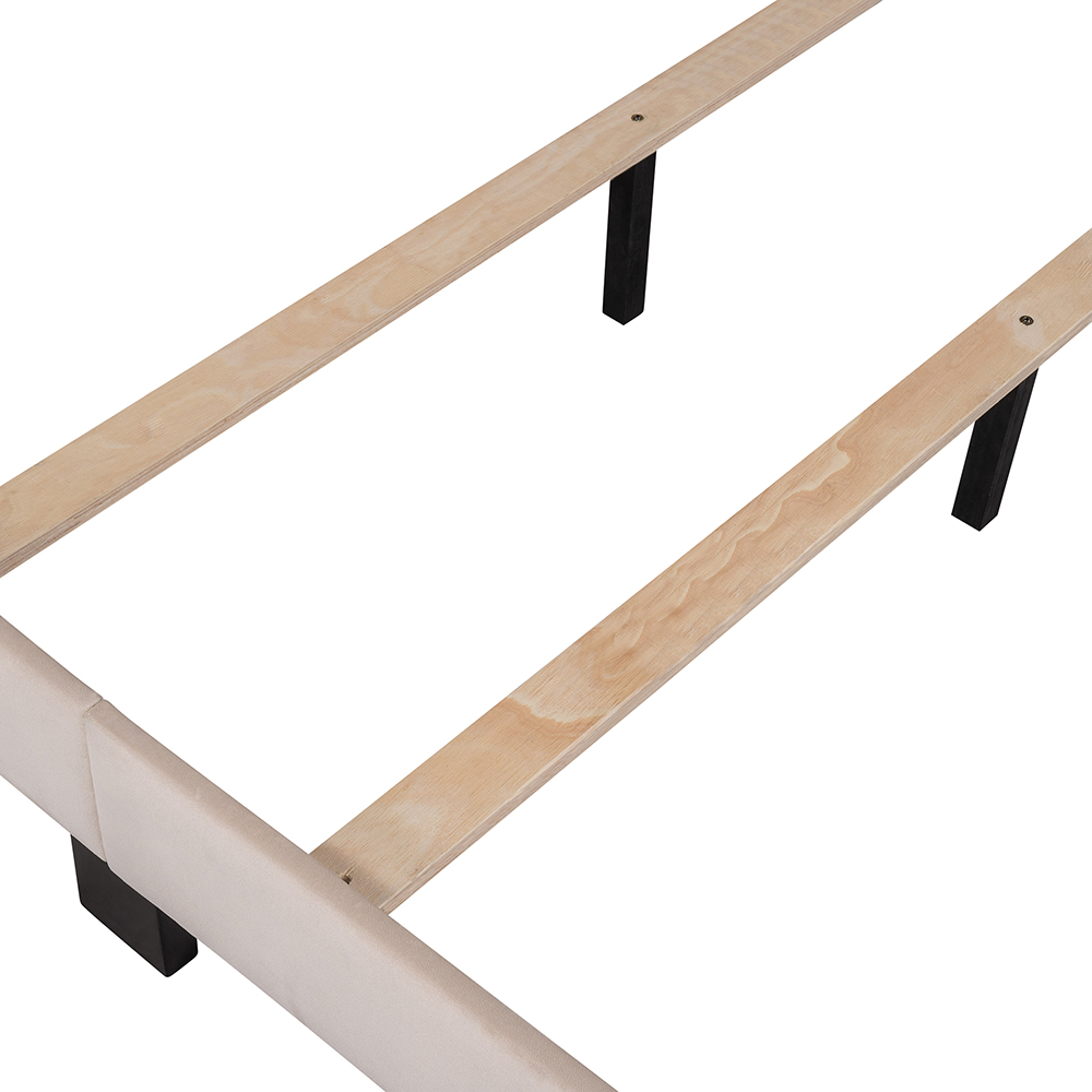 Queen-Size Velvet Upholstered Platform Bed Frame with Headboard and Wooden Slat Support - Beige