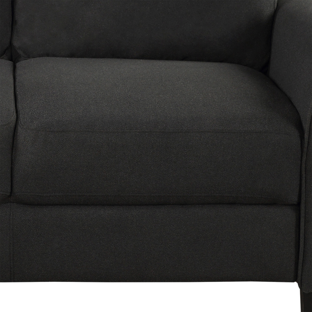 2-Seat Linen Fabric Sofa with Wooden Frame and Plastic Feet, for Living Room, Bedroom, Office, Apartment - Black