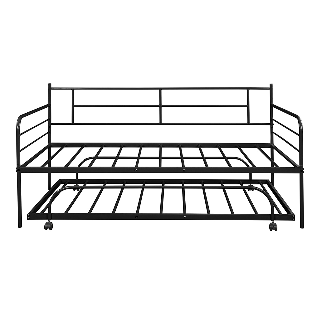Twin Size Metal Daybed Frame with Trundle Bed and Metal Slats Support, No Need for Spring Box, for Living Room, Bedroom, Office, Apartment - Black