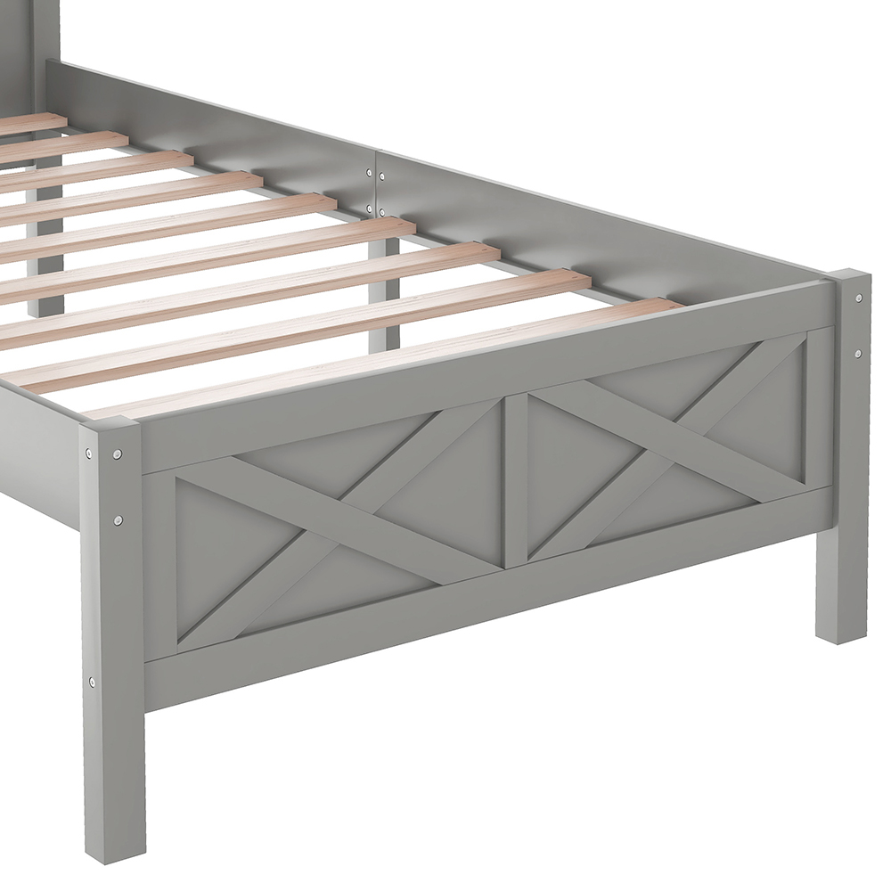 Twin Size Wooden Platform Bed Frame with High Legs and Wooden Slats - Gray