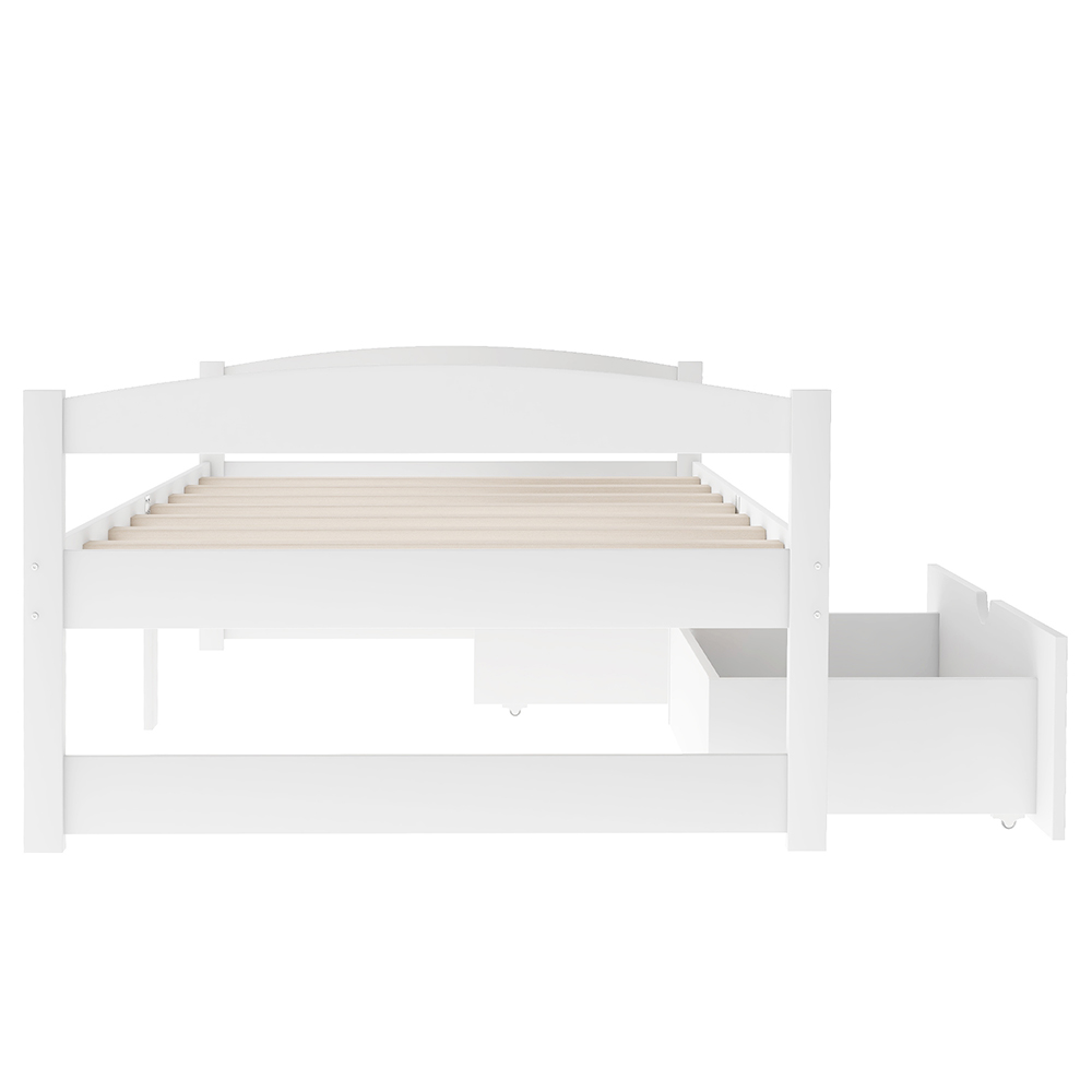 Twin Size Wooden Platform Bed Frame with 2 Storage Drawers, and Wooden Slats Support, No Spring Box Required - White