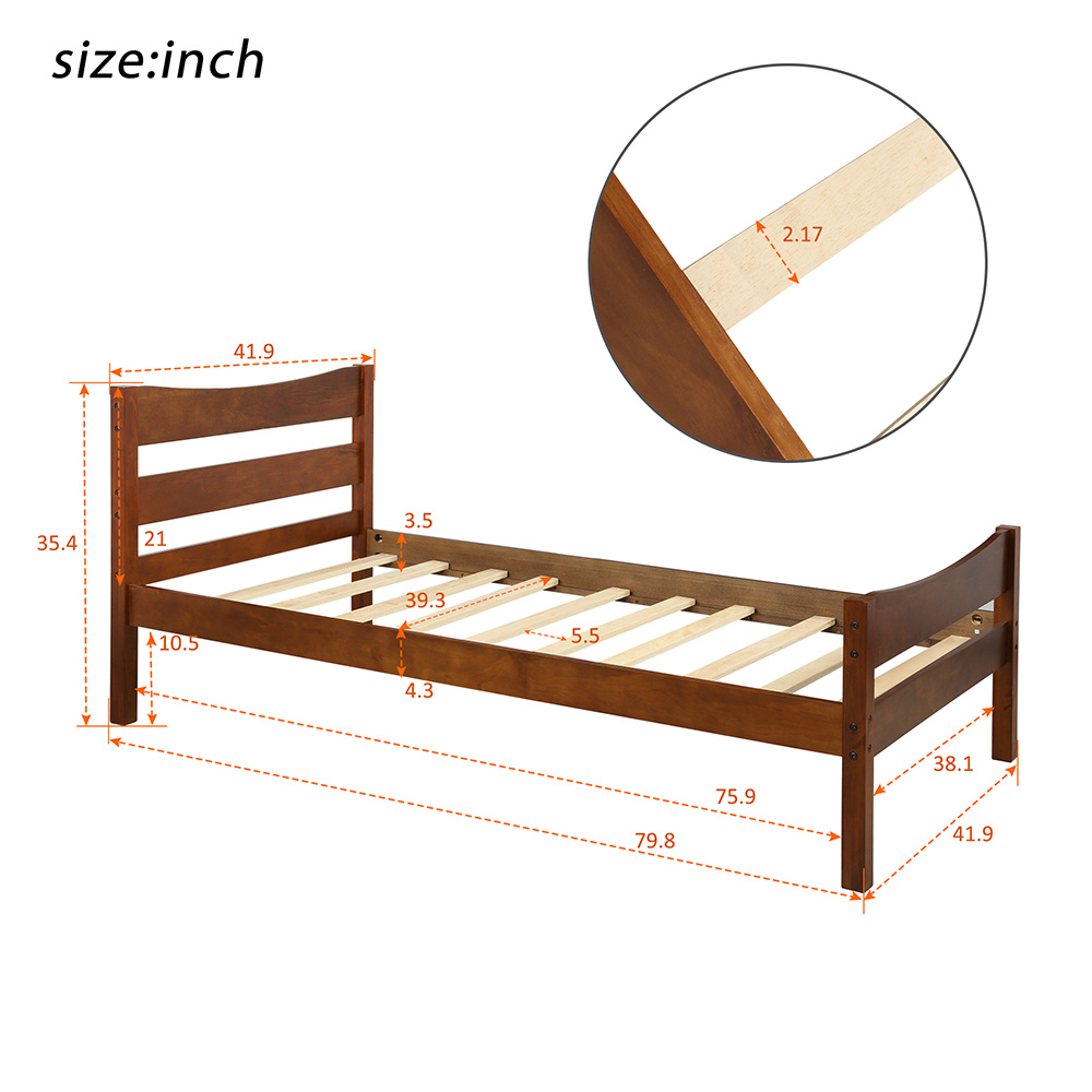 Twin Size Wooden Platform Bed Frame with Headboard, and Wooden Slats Support, No Spring Box Required (Frame Only) - Walnut