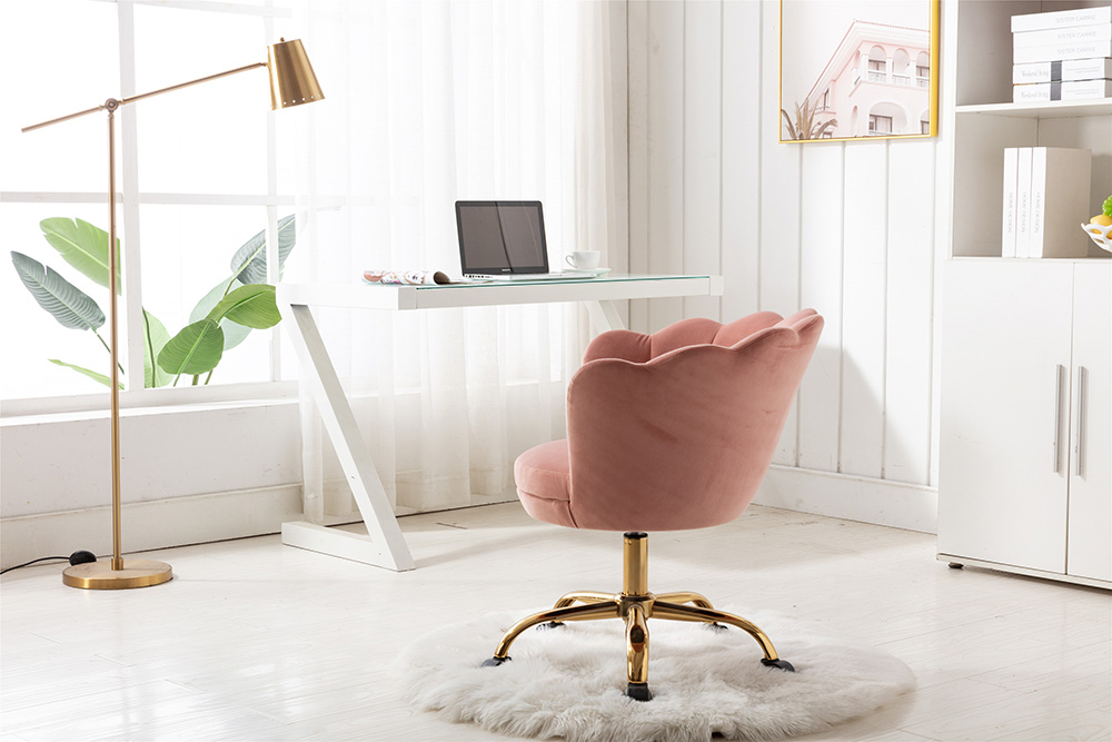 COOLMORE Velvet Rotating Chair Height Adjustable with Curved Backrest and Casters for Living Room, Bedroom, Dining Room, Office - Pink