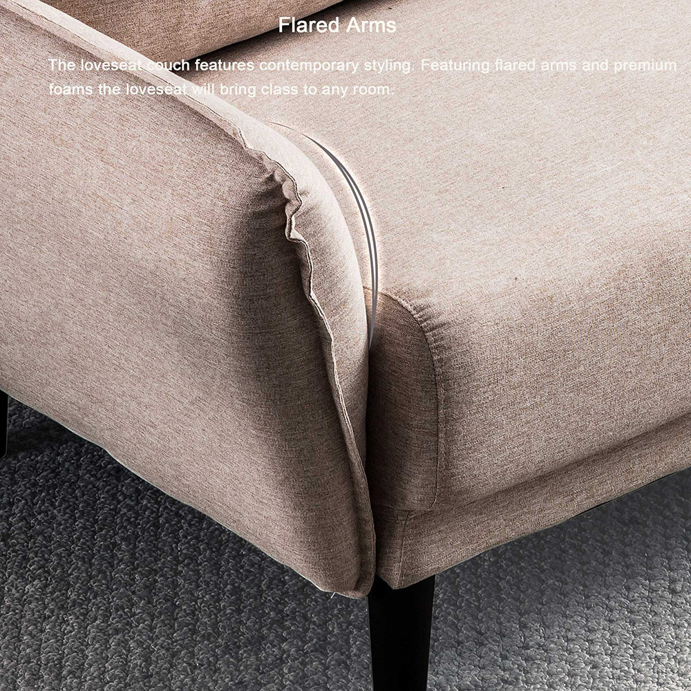 2-Seat Polyester Fabric Upholstered Sofa, with 2 Loose Back Cushions and Plastic Legs, for Living Room, Bedroom, Office, Apartment - Beige