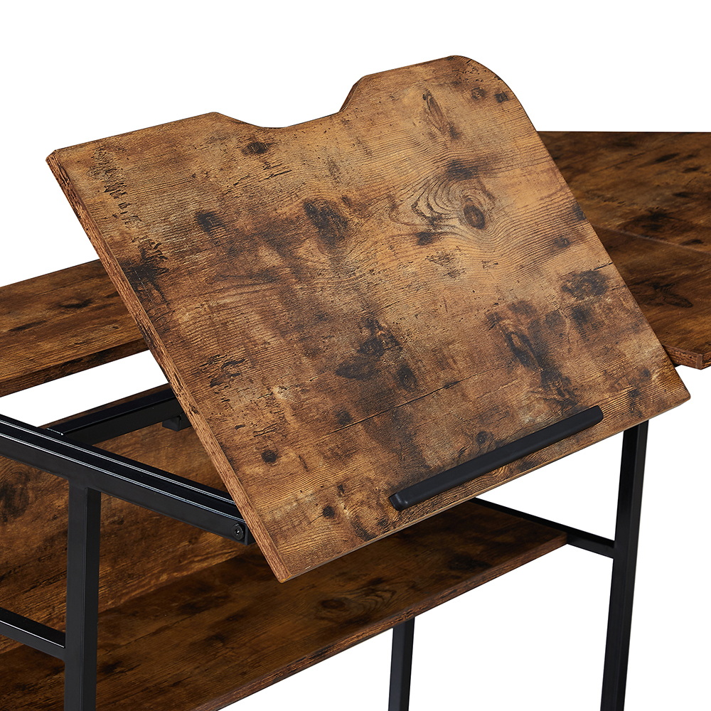 Home Office 67" L-Shaped Computer Desk with Tiltable Tabletop and Bottom Bookshelf - Tiger