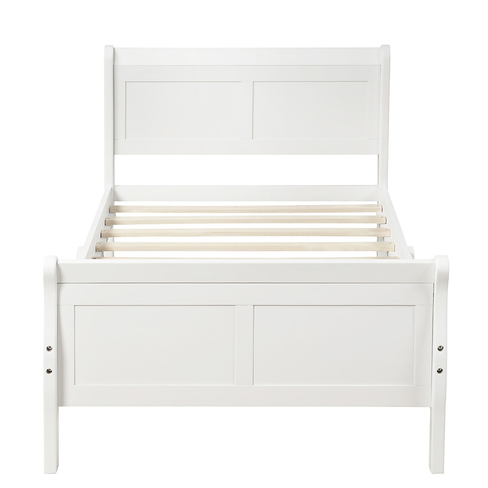 Twin-Size Wooden Platform Bed Frame with Headboard, Footboard, and Wooden Slats Support - White