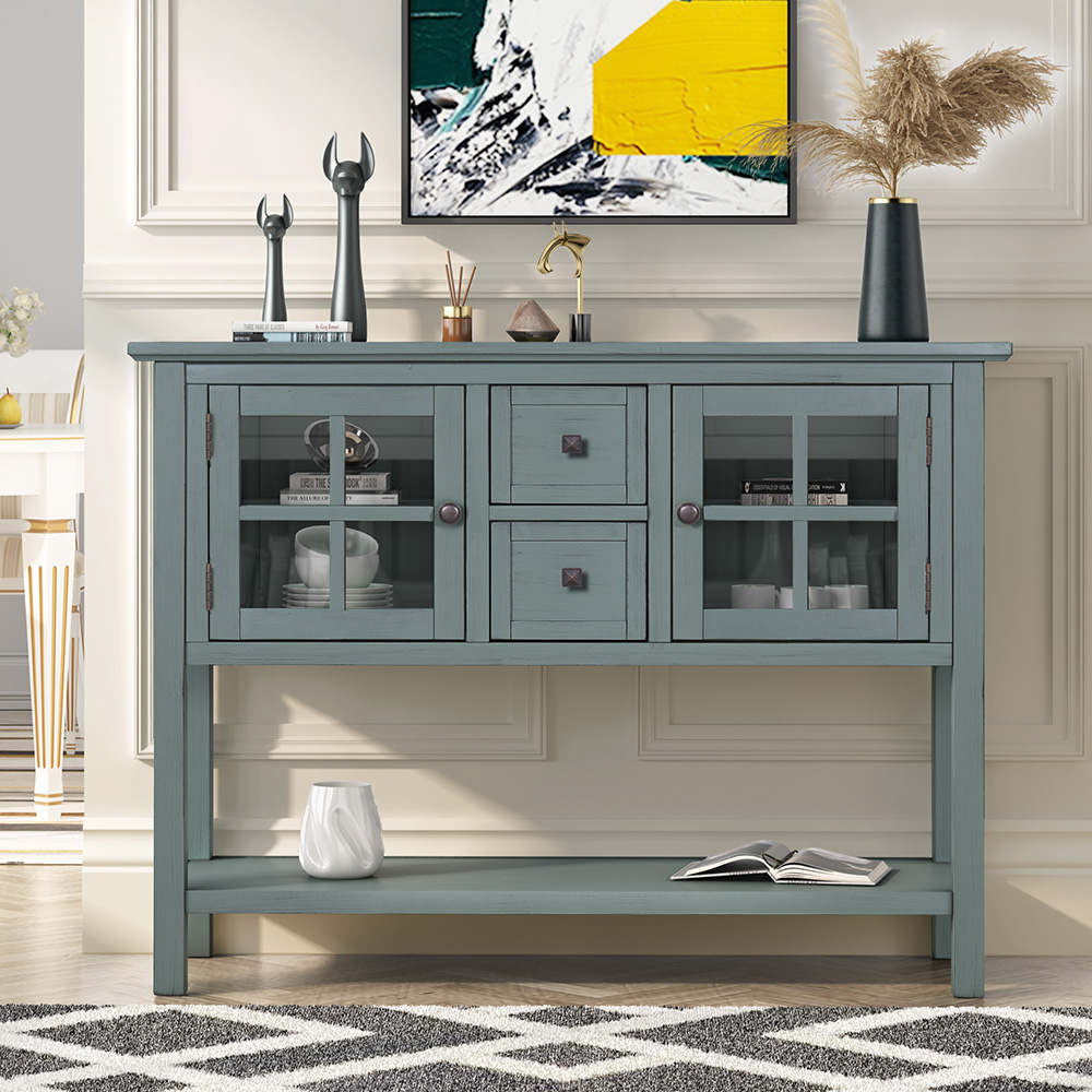 U_STYLE 45'' Modern Console Table with 2 Drawers, 2 Cabinets and 1 Shelf, for Entrance Hallway, Dining Room, Bedroom - Green