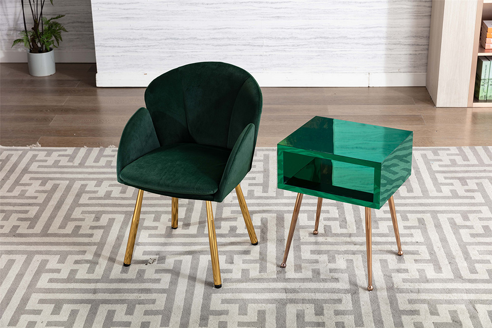 COOLMORE Mirror Bedside Table End Table with Metal High Legs for Living Room, Bedroom, Office, Dressing Room - Green