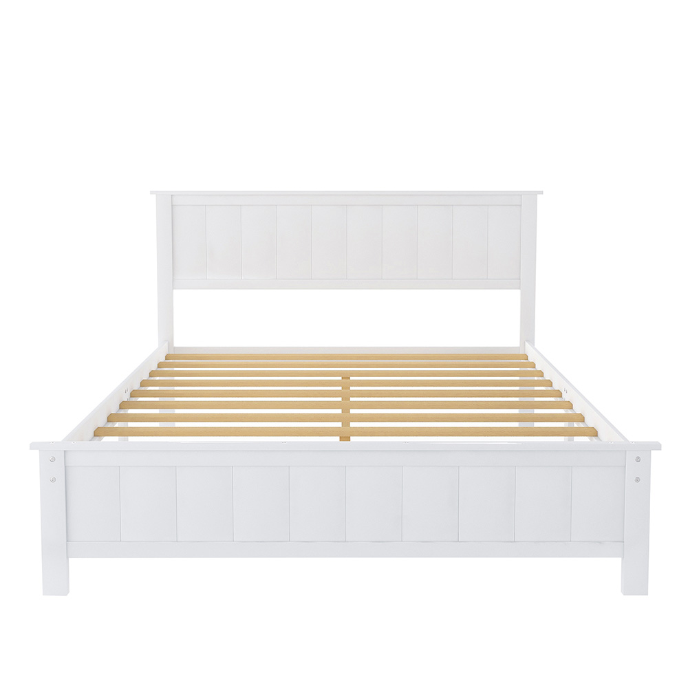 Full Size Wooden Platform Bed Frame with Headboard, Footboard, and Wooden Slats Support, No Spring Box Required - White