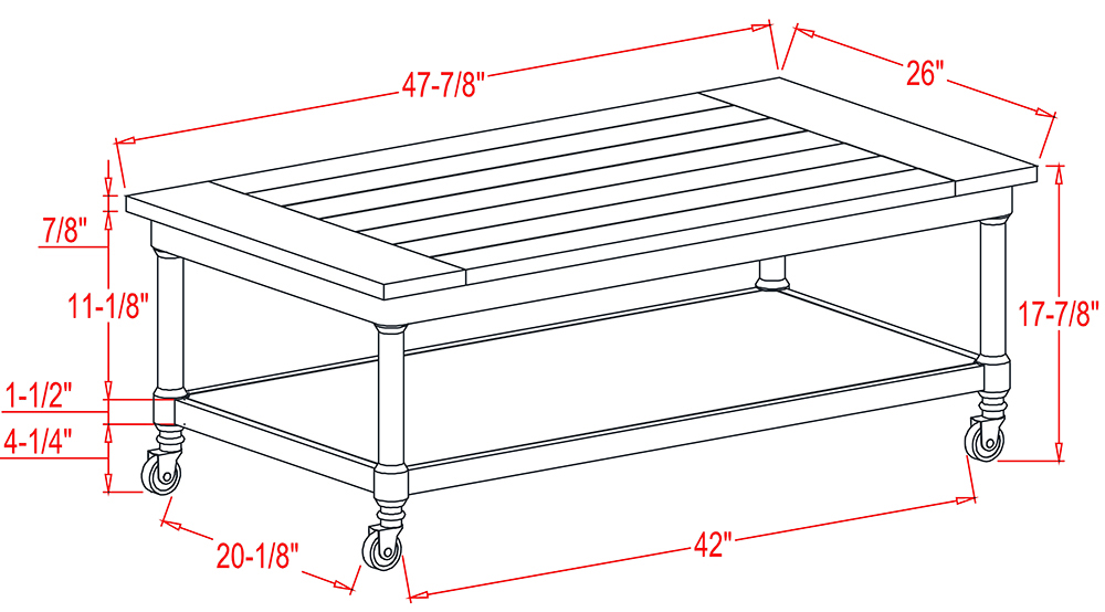 47.9" 2-Layer Movable Coffee Table with Metal Feet and Swivel Wheels, for Kitchen, Restaurant, Office, Living Room, Cafe - Brown