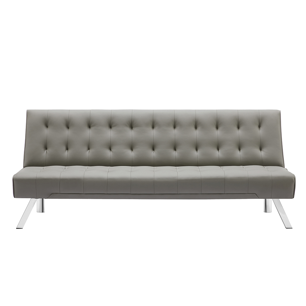 2-Seat PU Leather Armless Sofa Bed with Solid Wood Frame and Metal Legs, for Living Room, Bedroom, Office, Apartment - Gray