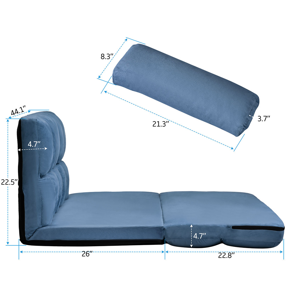71" 2-Seat Suede Floor Sofa Bed with 2 Pillows, for Living Room, Bedroom, Office, Apartment - Blue