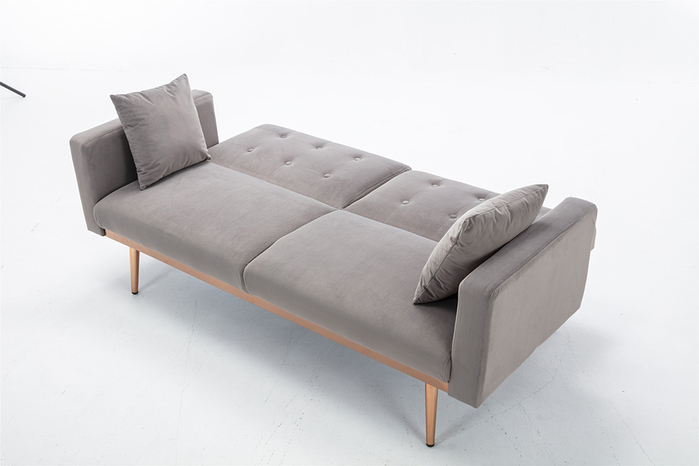 COOLMORE 2-Seat Velvet Upholstered Sofa Bed with Metal Feet, and Adjustable Backrest, for Living Room, Bedroom, Office, Apartment - Gray