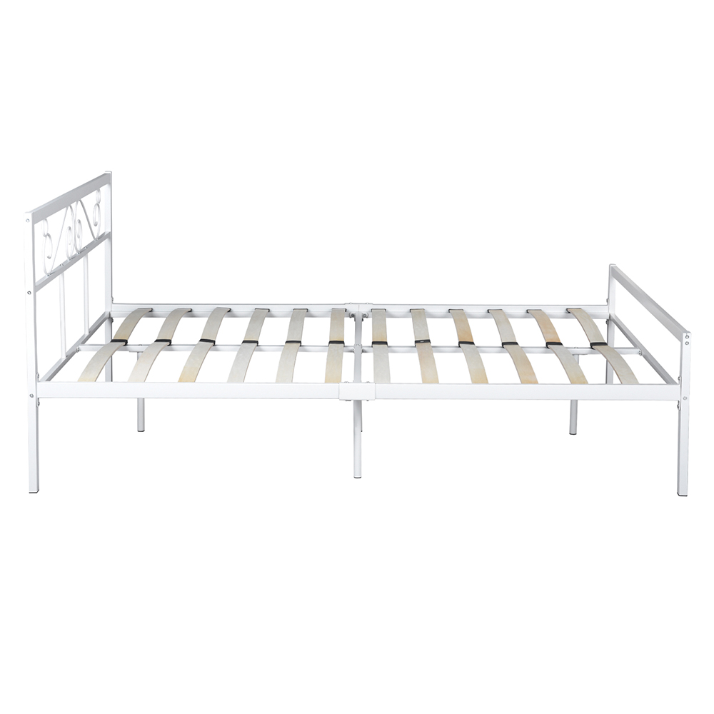 Full Size Metal Platform Bed Frame with Headboard, Footboard, and Wooden Slats Support, No Spring Box Required (Frame Only) - White