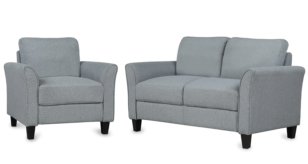 1+2-Seat Linen Upholstered Sofa with Wooden Frame, for Living Room, Bedroom, Office, Apartment - Dark Gray