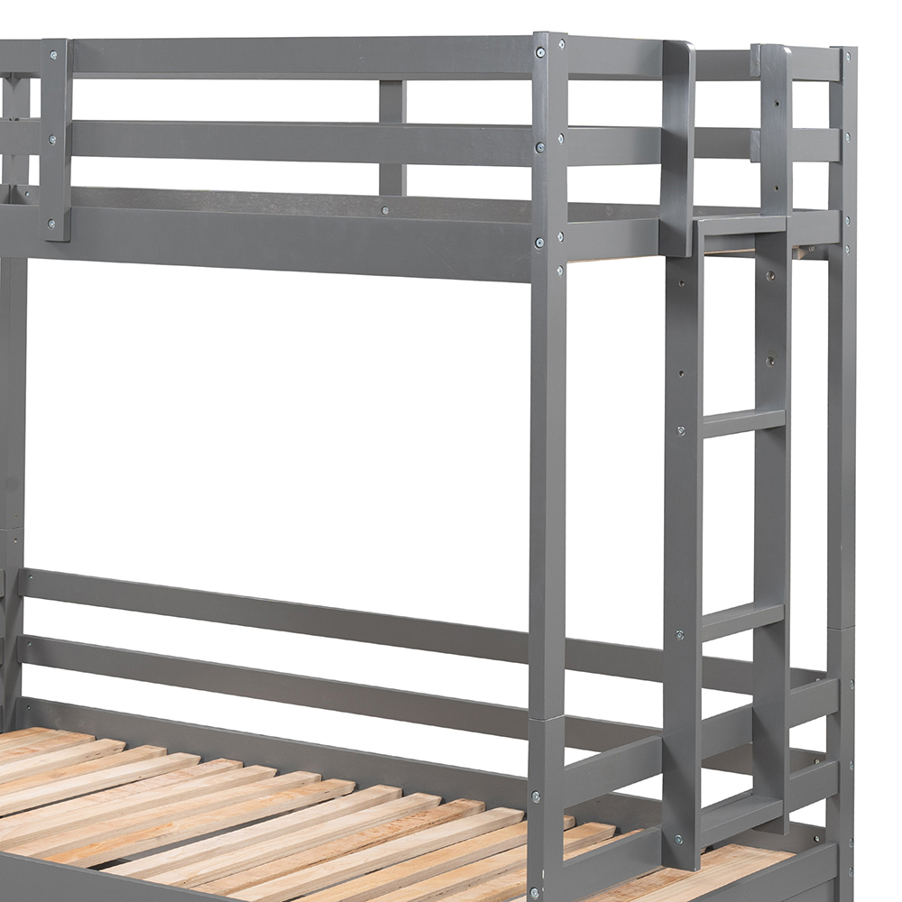 Twin-Over-Twin/Full/King Size Bunk Bed Frame with 2 Storage Drawers, and Wooden Slats Support, No Spring Box Required (Frame Only) - Gray