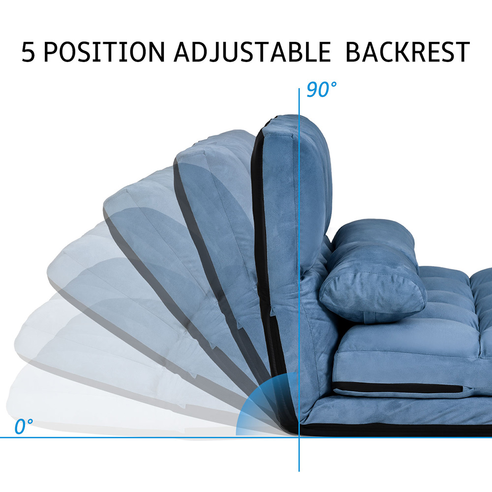 71" 2-Seat Suede Floor Sofa Bed with 2 Pillows, for Living Room, Bedroom, Office, Apartment - Blue