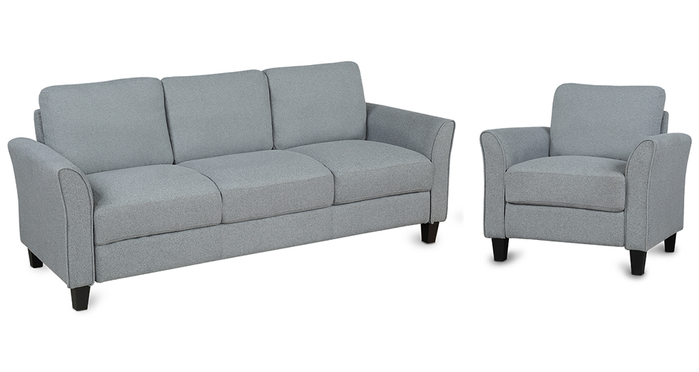 1+3-Seat Linen Upholstered Sofa with Wooden Frame, for Living Room, Bedroom, Office, Apartment - Dark Gray