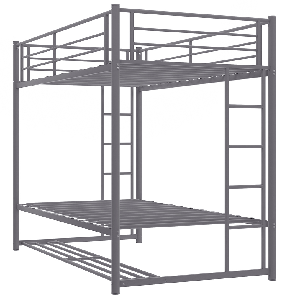 Twin-Over-Twin Size Metal Bunk Bed Frame with Ladder and Storage Bottom Shelf, No Spring Box Required (Frame Only) - Gray