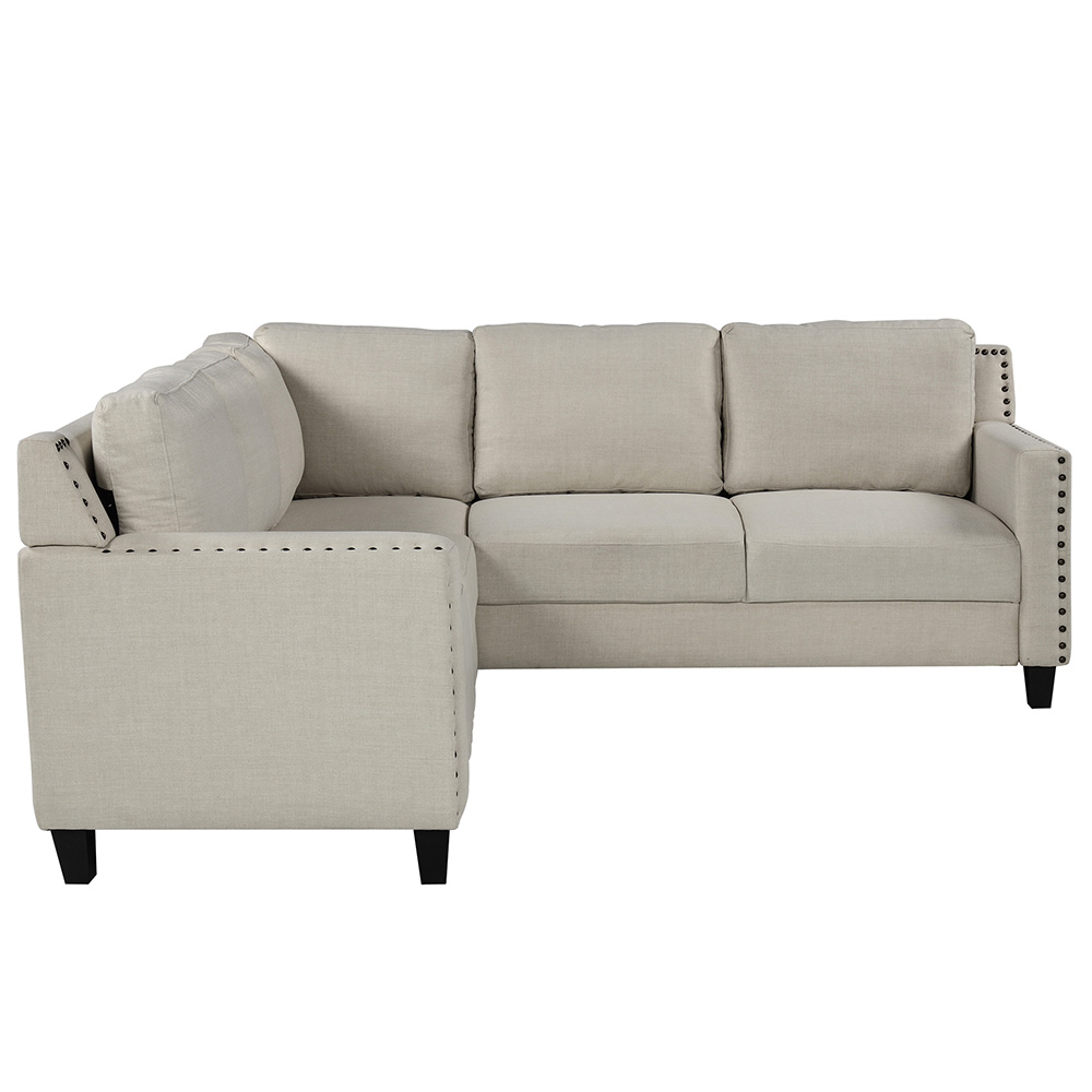 U-STYLE 84" 5-Seat Microfiber Upholstered Sofa with Ottoman and Wooden Frame, for Living Room, Bedroom, Office, Apartment - Beige