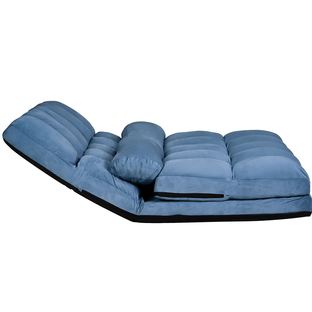 71" 2-Seat Suede Floor Sofa Bed with 2 Pillows, for Living Room, Bedroom, Office, Apartment - Blue