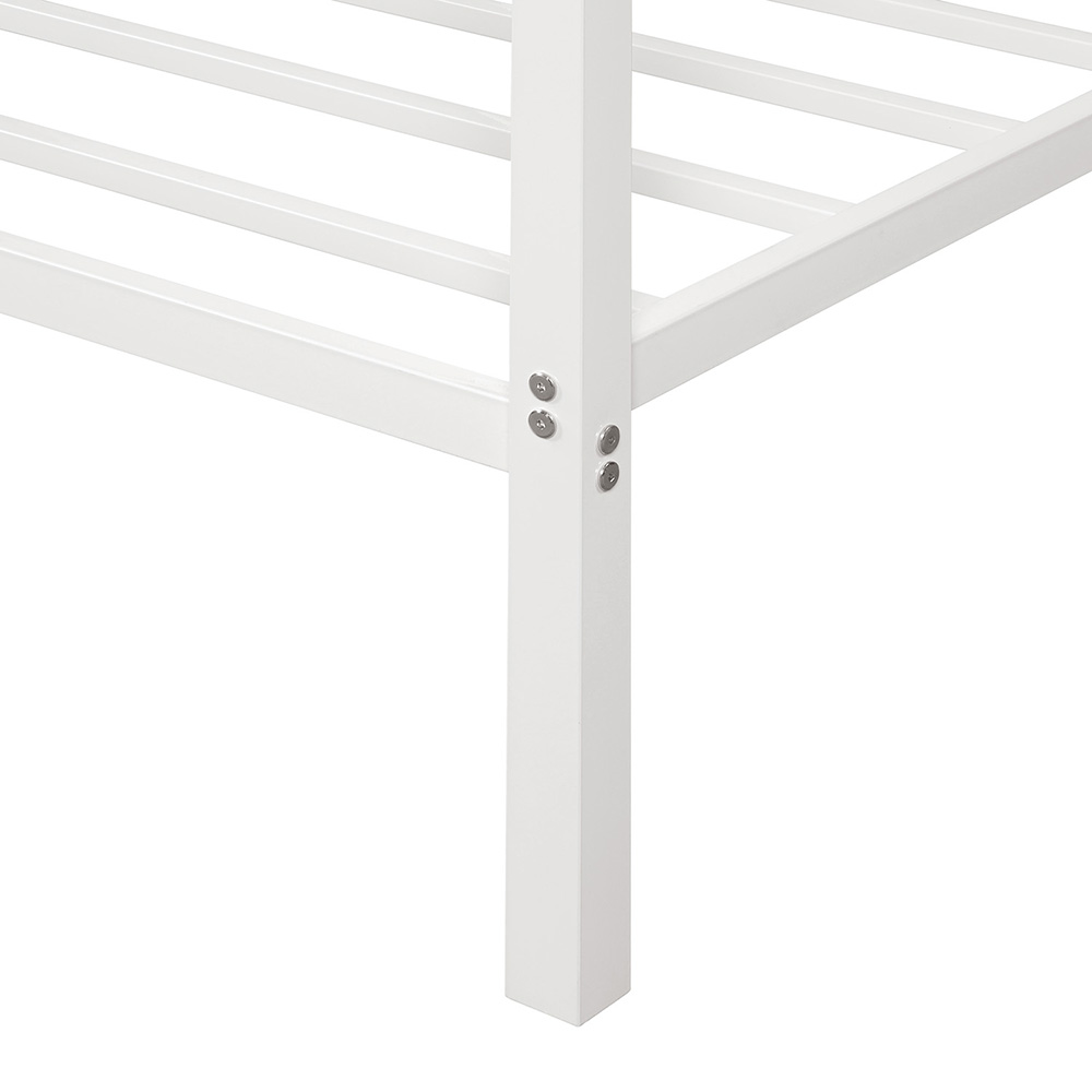 Queen Size Metal Canopy Platform Bed Frame with Built-in Headboard, and Metal Slats Support, No Spring Box Required (Frame Only) - White