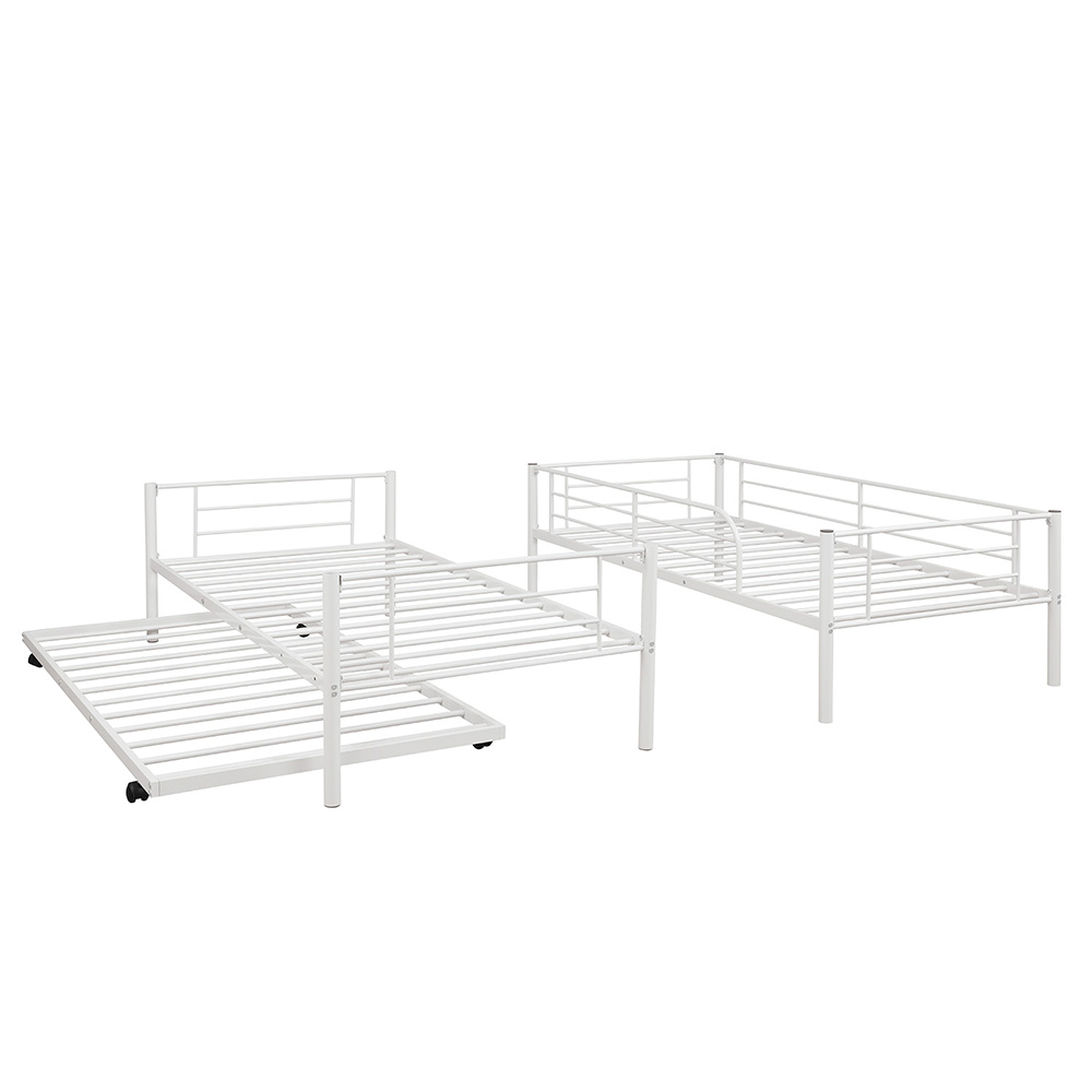 Twin-Over-Twin Size Bunk Bed Frame with Trundle Bed, and Metal Slats Support, No Spring Box Required (Frame Only) - White