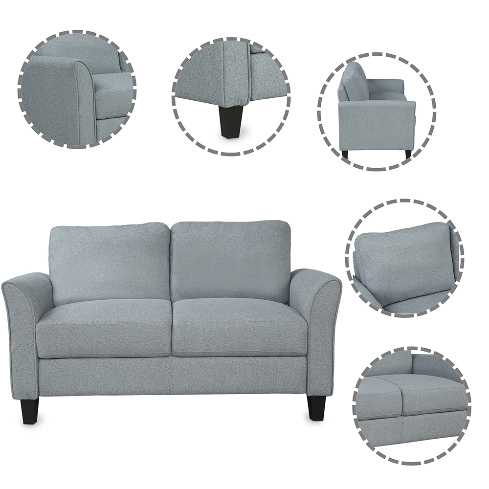 1+2-Seat Linen Upholstered Sofa with Wooden Frame, for Living Room, Bedroom, Office, Apartment - Dark Gray