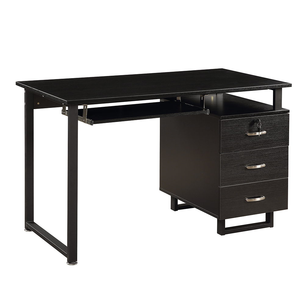 U-STYLE Home Office Wooden Computer Desk with 3 Storage Drawers and Keyboard Tray - Black