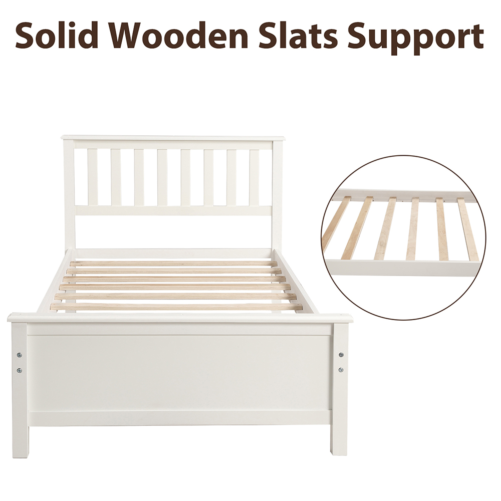 Twin Size Wooden Platform Bed Frame with Headboard, Footboard, and Wooden Slats Support, No Spring Box Required (Frame Only) - White