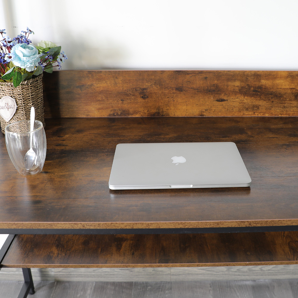 47" Home Office Computer Desk with Storage Shelves, Wooden Tabletop and Metal Legs - Walnut