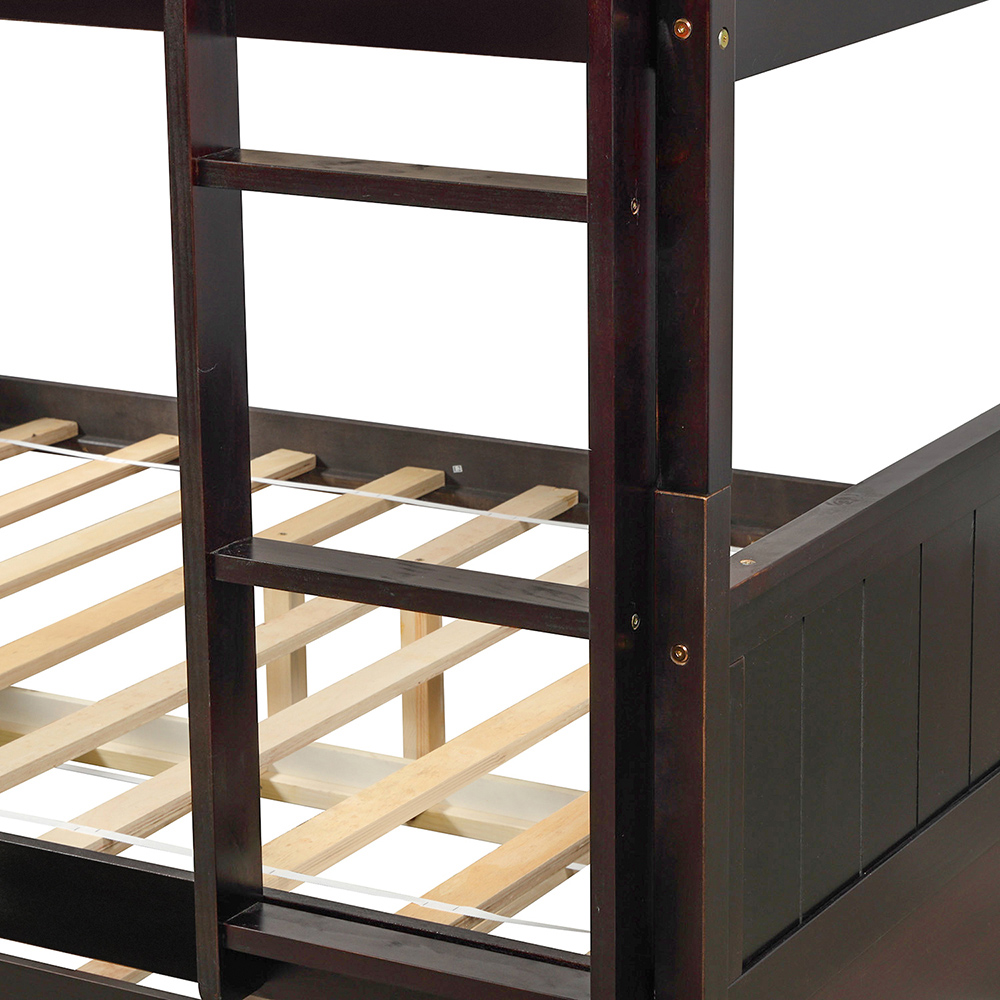 Full-Over-Full Size Bunk Bed Frame with Trundle Bed, and Wooden Slats Support, No Spring Box Required (Frame Only) - Espresso