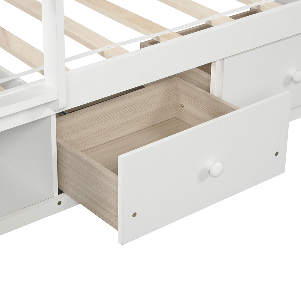 Twin-Over-Twin Size Bunk Bed Frame with 2 Storage Drawers, and Wooden Slats Support, No Spring Box Required (Frame Only) - White