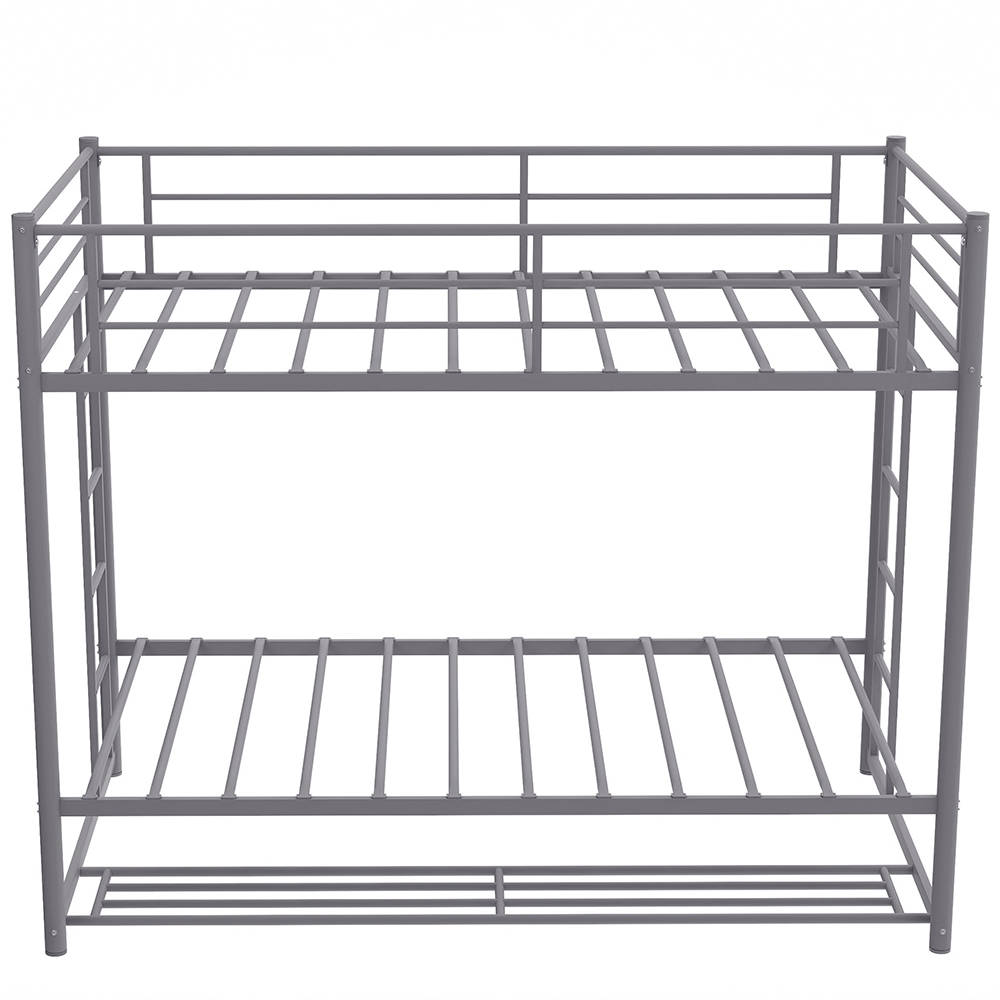Twin-Over-Twin Size Metal Bunk Bed Frame with Ladder and Storage Bottom Shelf, No Spring Box Required (Frame Only) - Gray