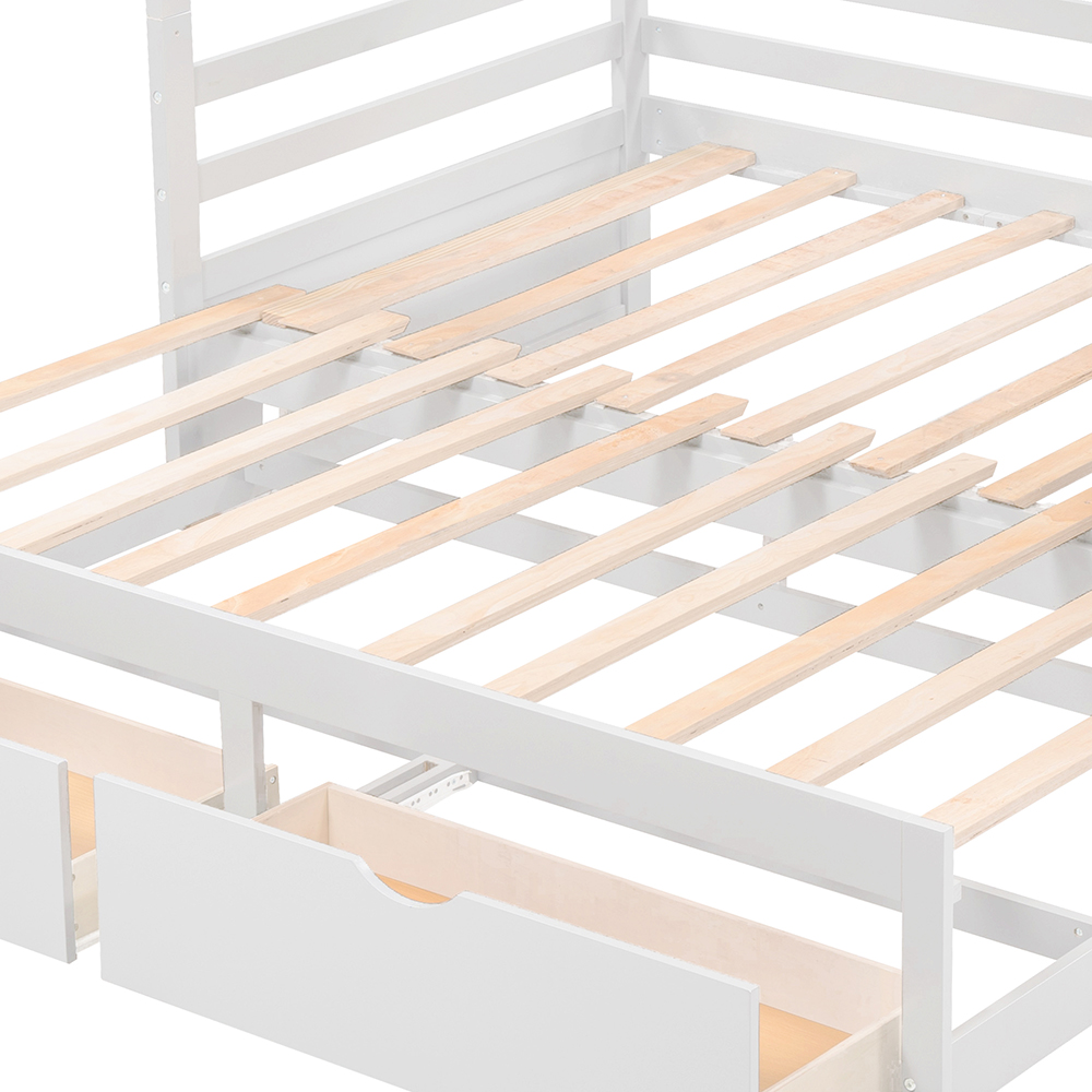 Twin-Over-Twin/Full/King Size Bunk Bed Frame with 2 Storage Drawers, and Wooden Slats Support, No Spring Box Required (Frame Only) - White