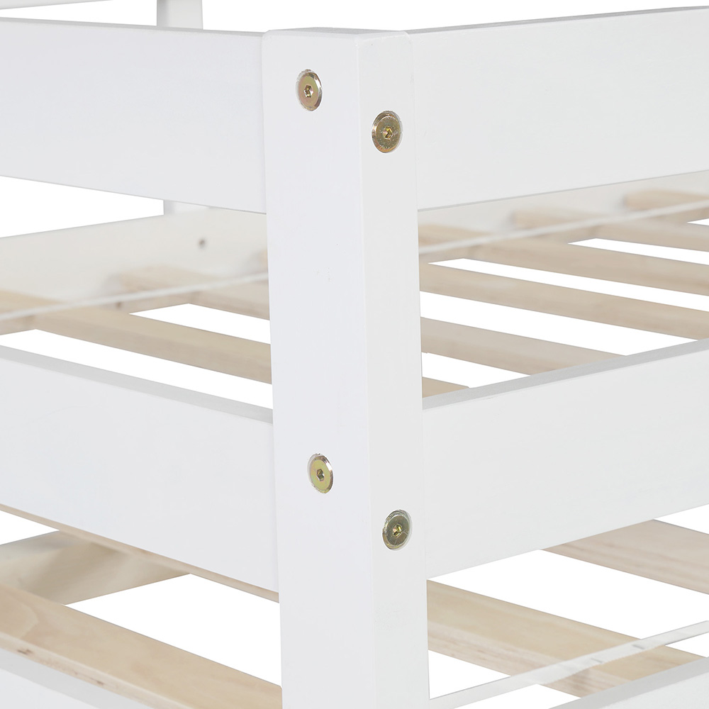 Full-Over-Full Size Wooden Bunk Bed Frame with Trundle Bed, and Storage Stairs, No Spring Box Required (Frame Only) - White