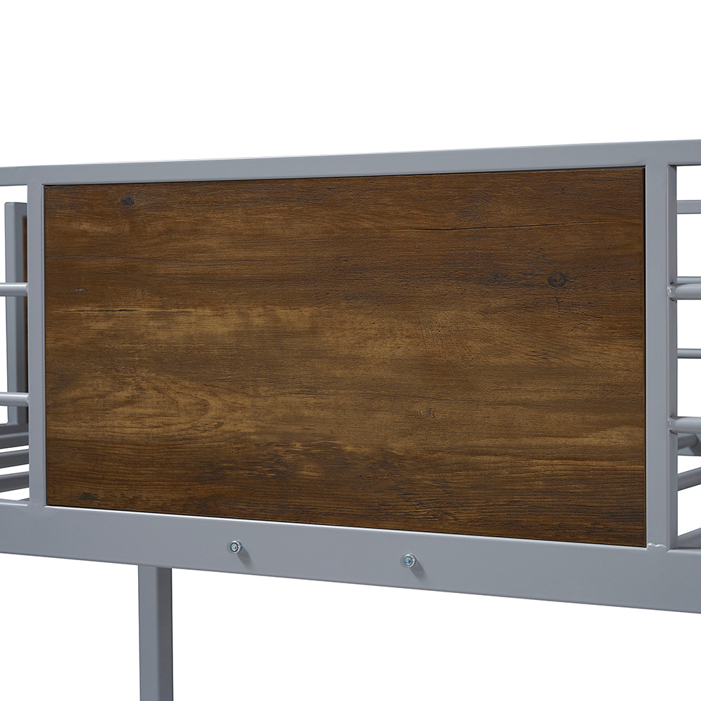 Twin-Over-Futon Size Bunk Bed Frame with Ladder, and Metal Slats Support, No Spring Box Required (Frame Only) - Gray