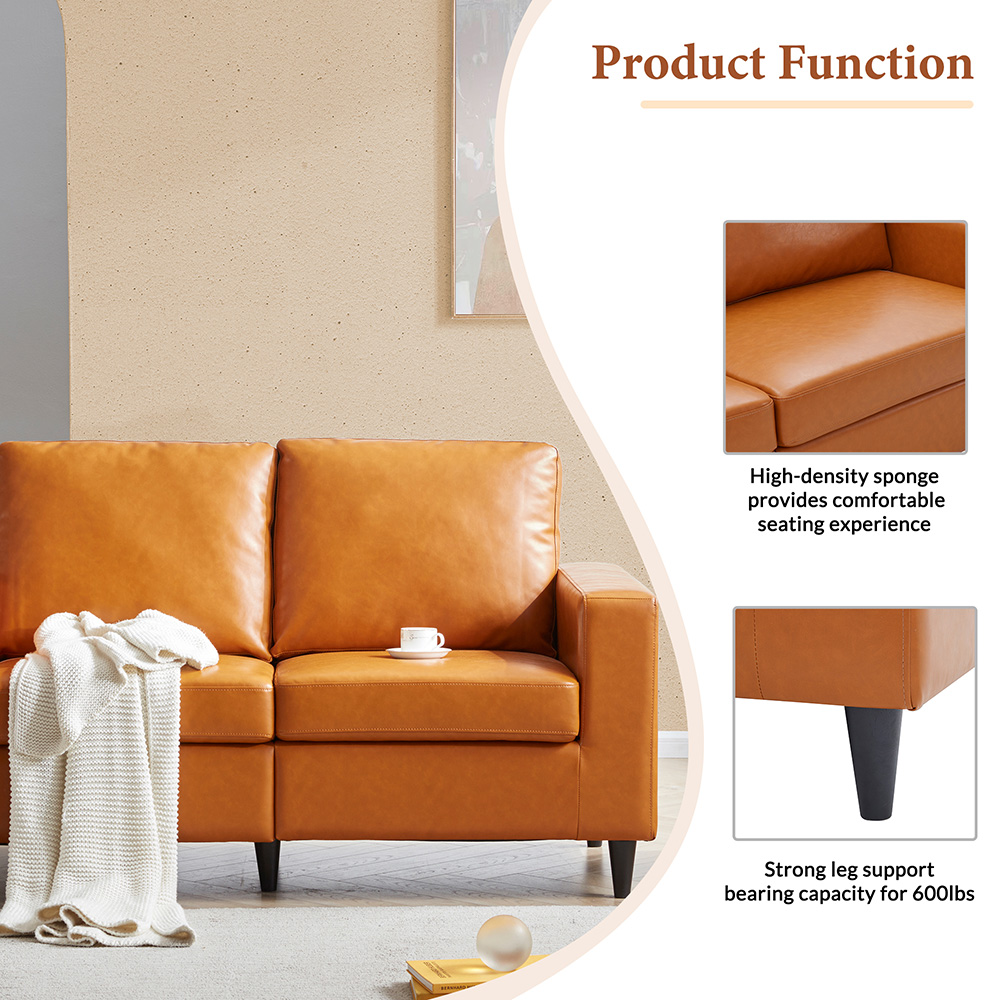 Orisfur 3-Seat Morden Style PU Leather Upholstered Sofa with Wooden Frame, for Living Room, Bedroom, Office, Apartment - Brown