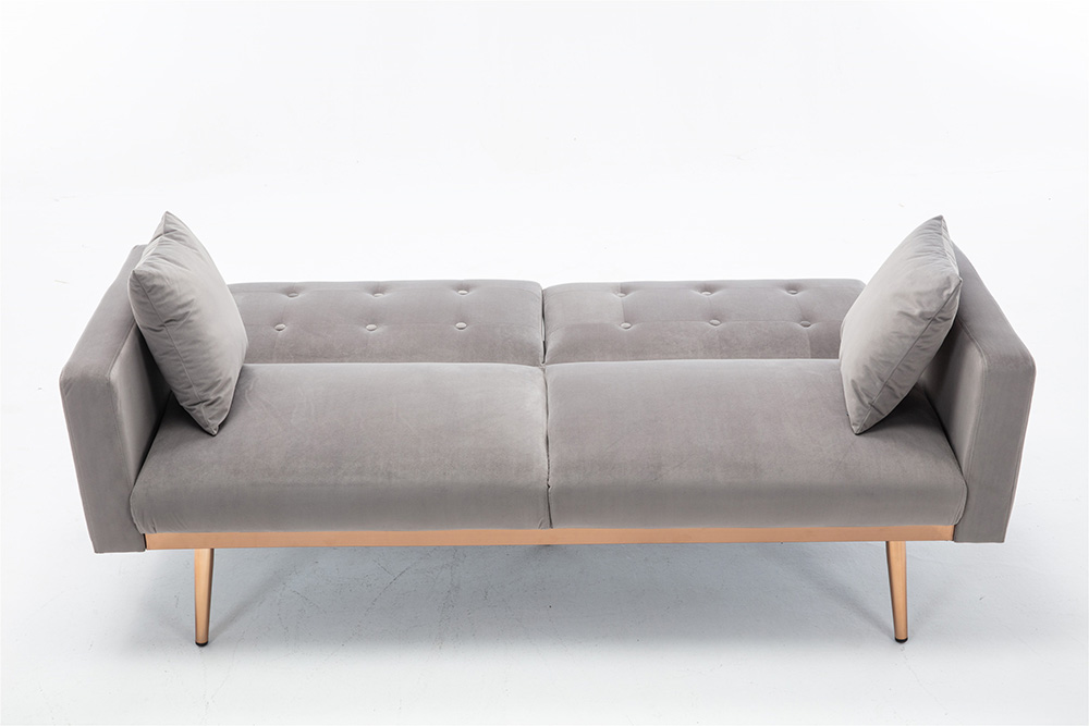 COOLMORE 2-Seat Velvet Upholstered Sofa Bed with Metal Feet, and Adjustable Backrest, for Living Room, Bedroom, Office, Apartment - Gray