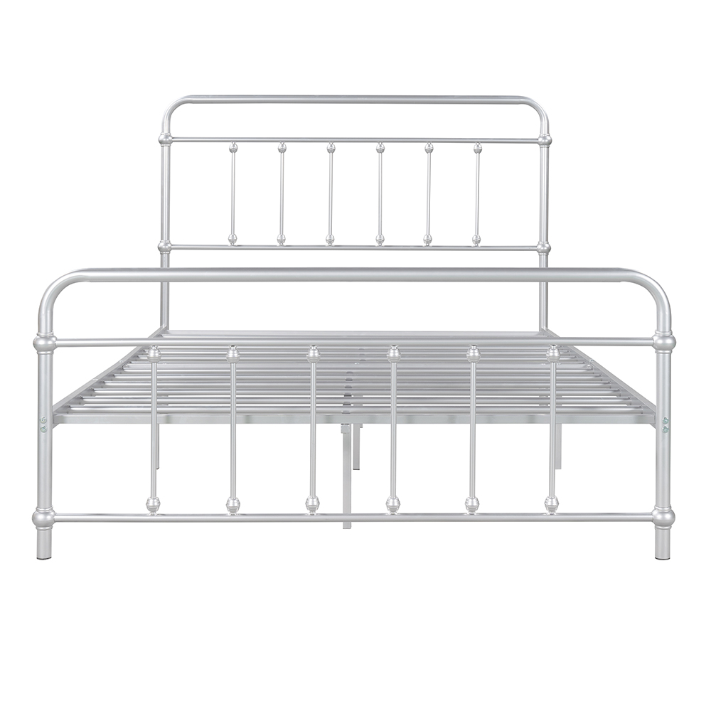 Full Size Metal Platform Bed Frame with Headboard, Footboard, and Iron Slats Support, No Spring Box Required (Frame Only) - Silver