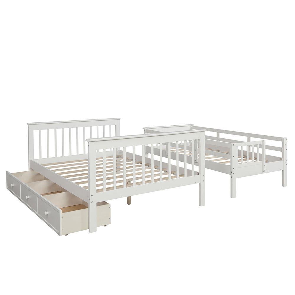 Twin-Over-Full Size Stairway Bunk Bed Frame with Storage Drawer, and Wooden Slats Support, No Spring Box Required (Frame Only) - White