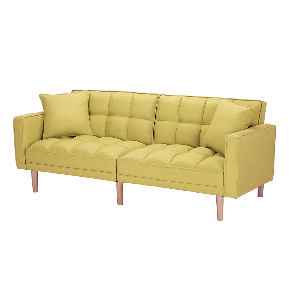 75" 2-Seat Linen Fabric Upholstered Sofa Bed, with Adjustable Backrest and Solid Wood Frame, for Living Room, Bedroom, Office, Apartment - Yellow
