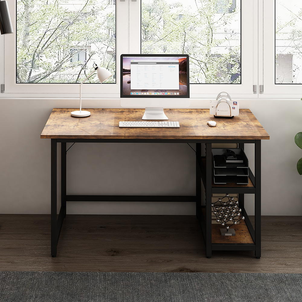 47" Home Office Computer Desk with Reversible 2-Layer Storage Shelves, and Metal Frame - Brown