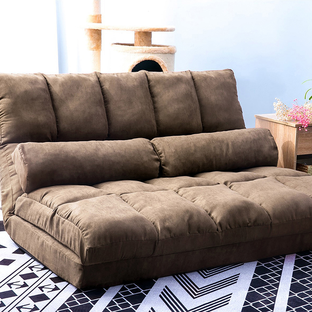 70" 2-Seat Floor Sofa Bed with 2 Pillows, for Living Room, Bedroom, Office, Apartment - Brown