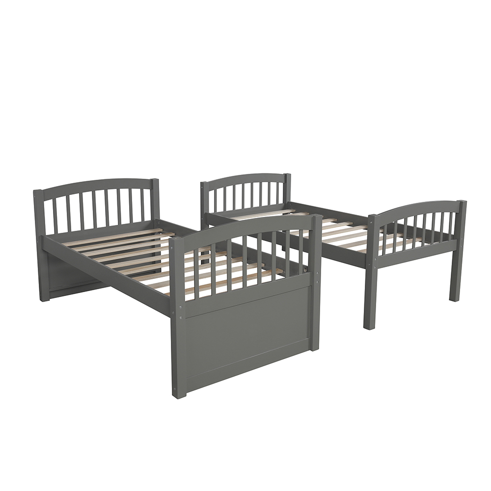 Twin-Over-Twin Size Bunk Bed Frame with Trundle Bed, and 3 Storage Drawers, No Spring Box Required (Frame Only) - Gray