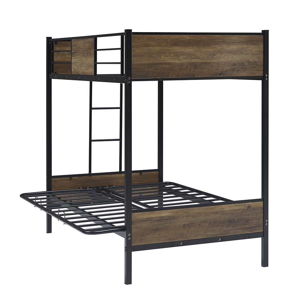 Twin-Over-Futon Size Bunk Bed Frame with Ladder, and Metal Slats Support, No Spring Box Required (Frame Only) - Black
