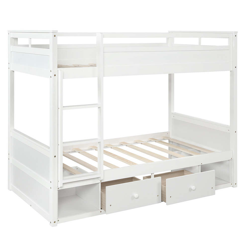 Twin-Over-Twin Size Bunk Bed Frame with 2 Storage Drawers, and Wooden Slats Support, No Spring Box Required (Frame Only) - White
