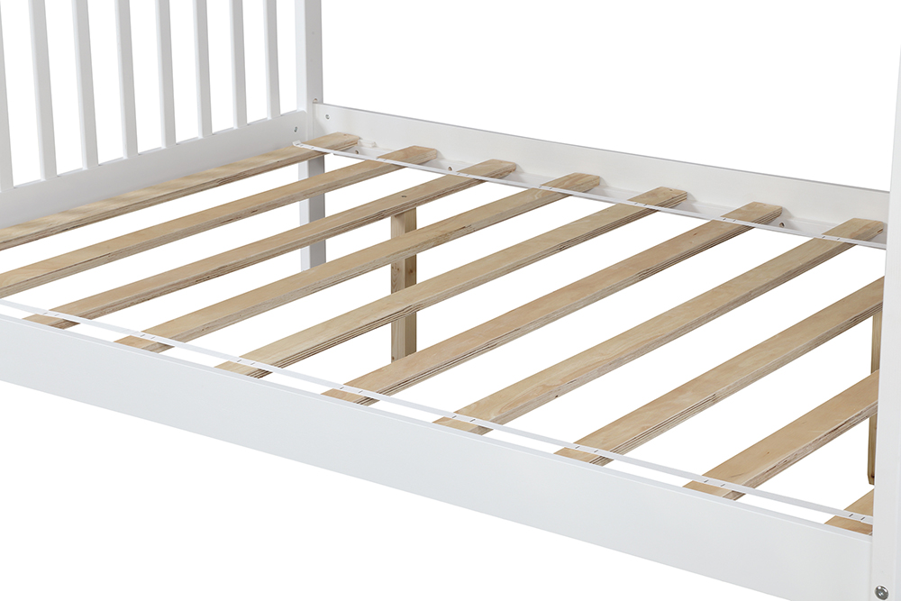 Twin-Over-Full Size Stairway Bunk Bed Frame with Trundle Bed, and Wooden Slats Support, No Spring Box Required (Frame Only) - White